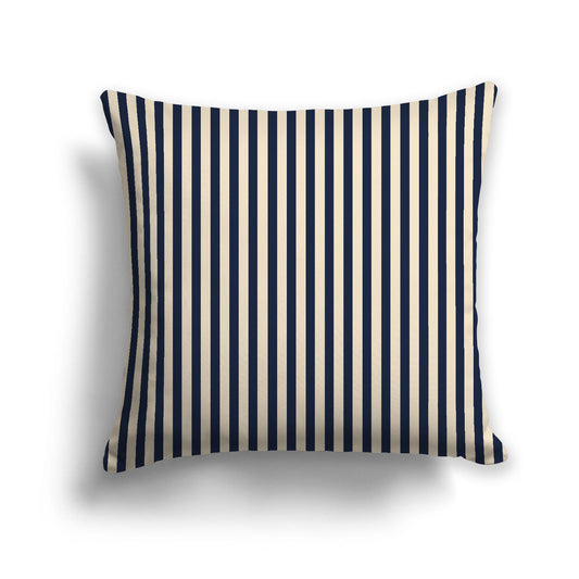 Beige Spun Polyester Throw Pillow with Thin Navy Blue Bars on Front 26 x 26 inches / 66 x 66 cm