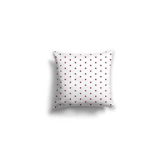 White Spun Polyester Throw Pillow with Fine Burgundy Red Diamonds on Front | 14 x 14 inches 