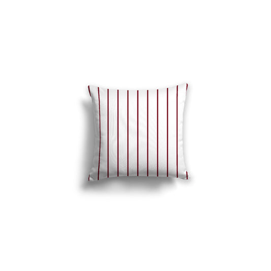 White Spun Polyester Throw Pillow with Fine Burgundy Red Stripes on Front | 14 x 14 inches 