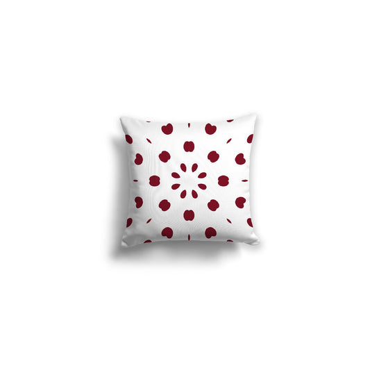 White Spun Polyester Throw Pillow with Burgundy Red Burst Pattern on Front | 14 x 14 inches 