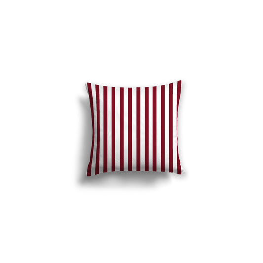 White Spun Polyester Throw Pillow with Thin Burgundy Red Bars on Front | 14 x 14 inches 