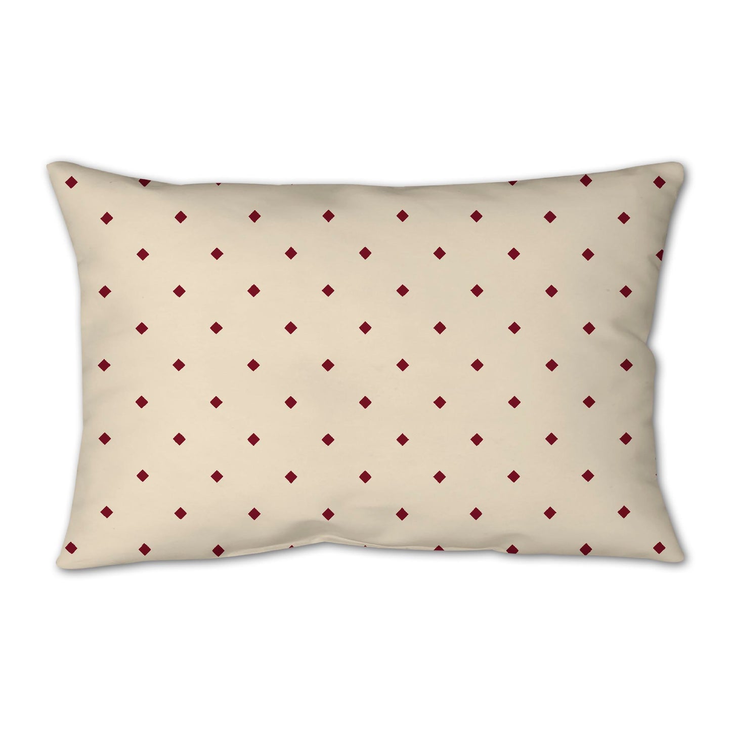 Beige Spun Polyester Throw Pillow with Burgundy Red Diamonds on Front 25 x 18 inches / 63.5 x 66 cm