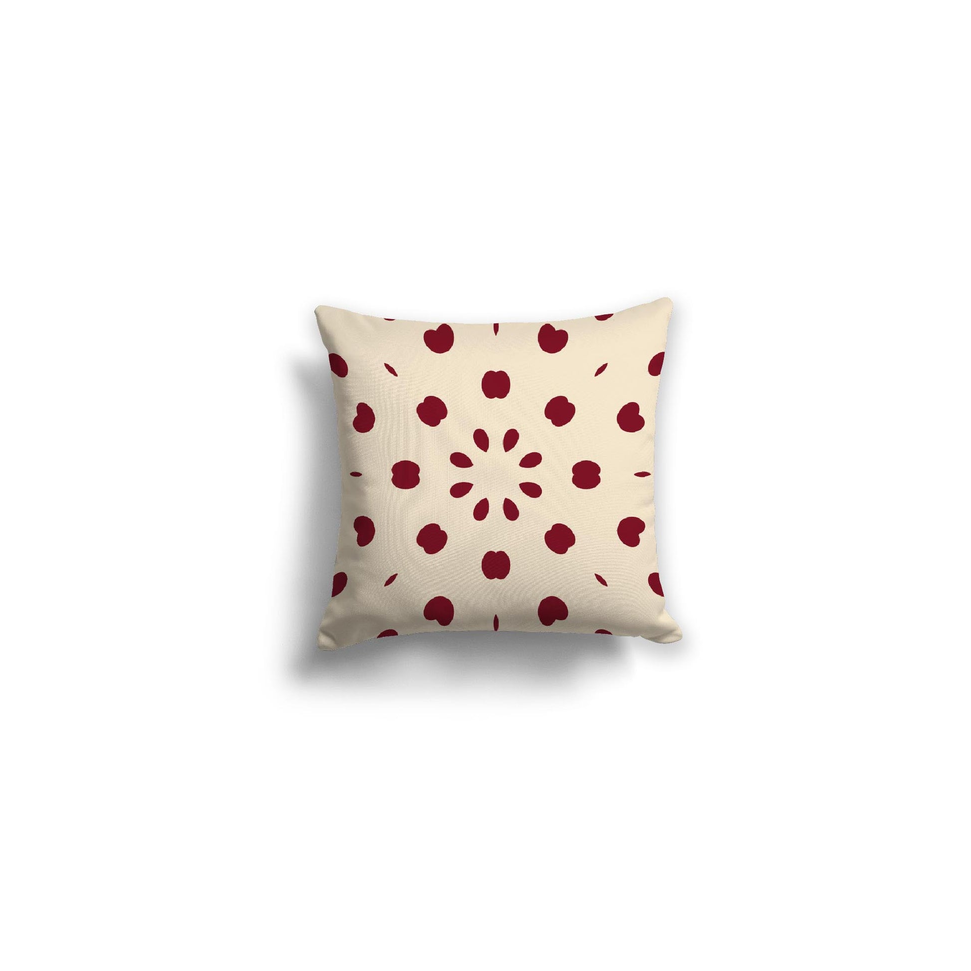 Beige Spun Polyester Throw Pillow with Burgundy Red Burst Pattern on Front 14 x 14 inches / 36 x 36 cm