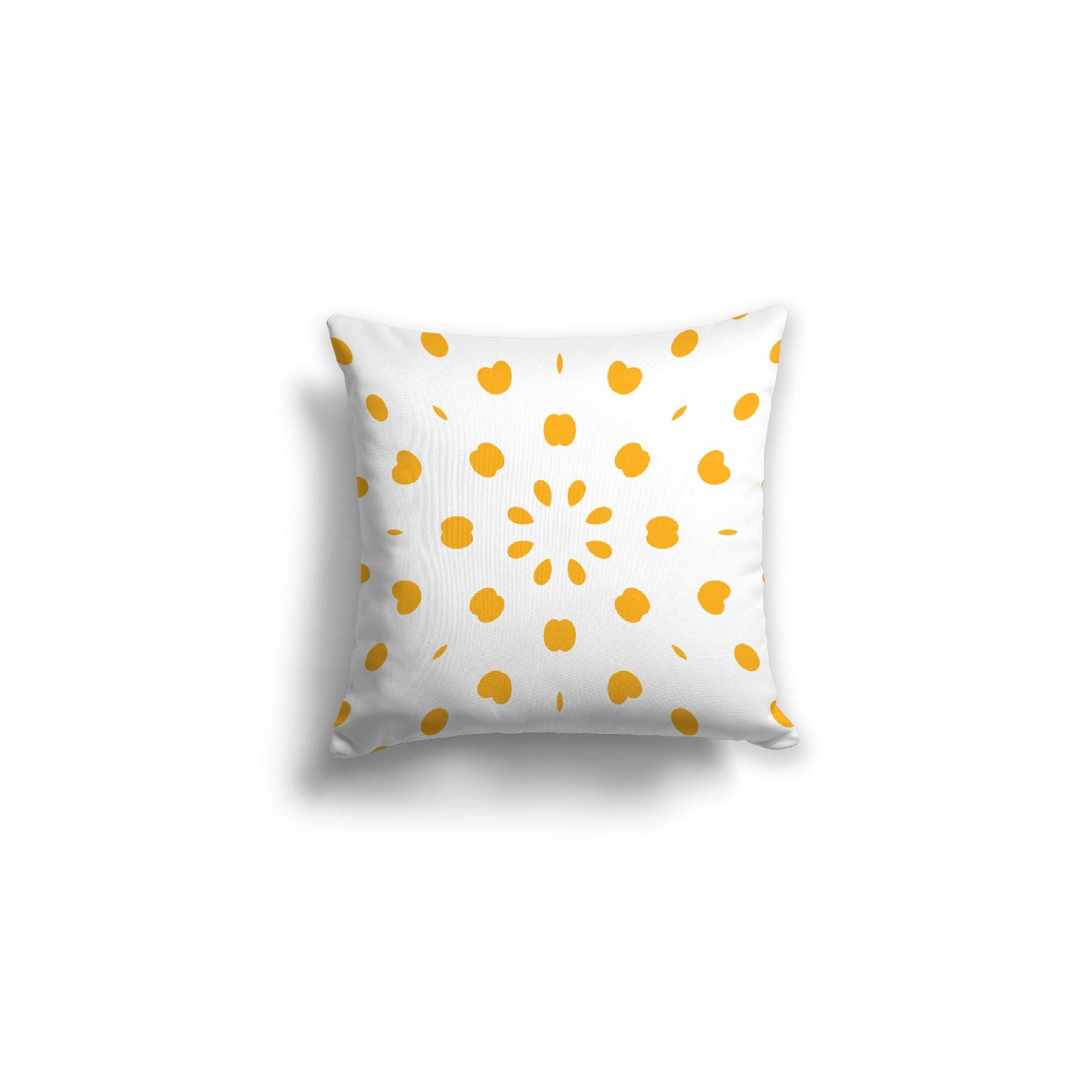 White Spun Polyester Throw Pillow with Yellow-Orange Burst Pattern on Front, USCU-1390-231