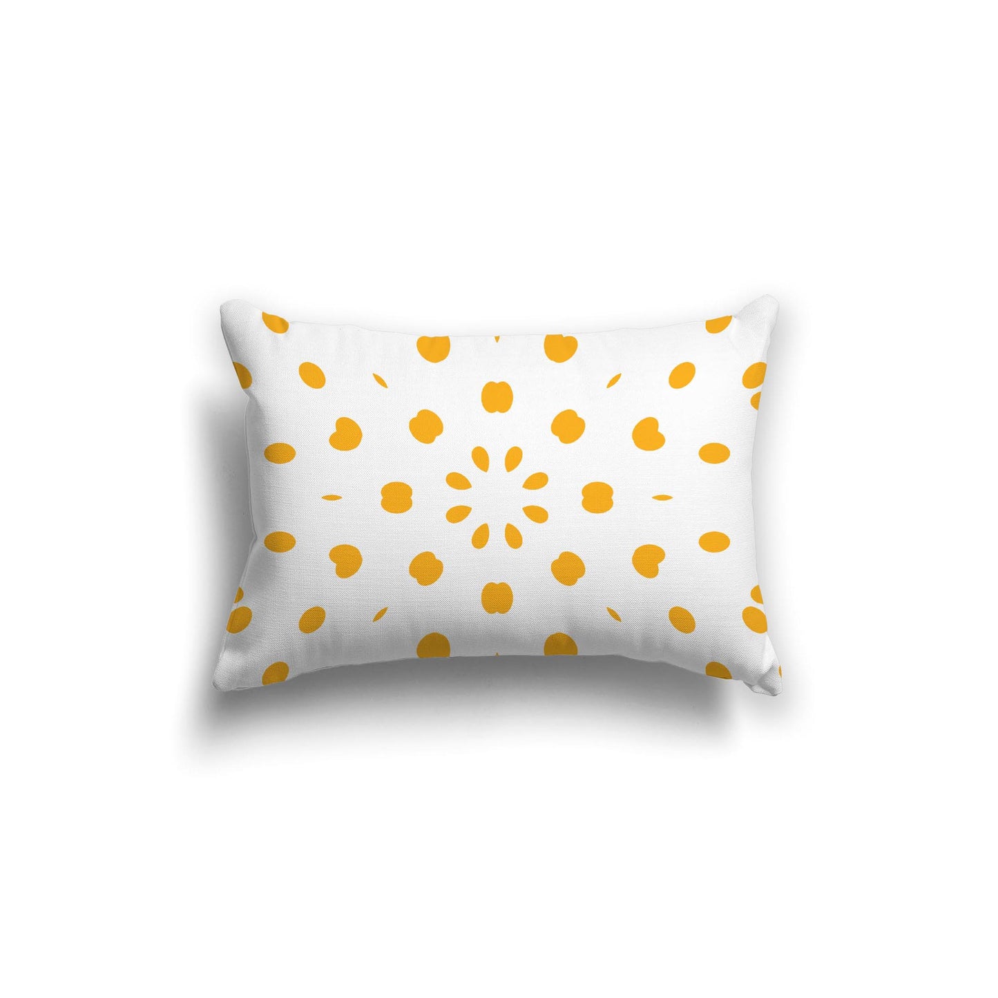White Spun Polyester Throw Pillow with Yellow-Orange Burst Pattern on Front, USCU-1390-231
