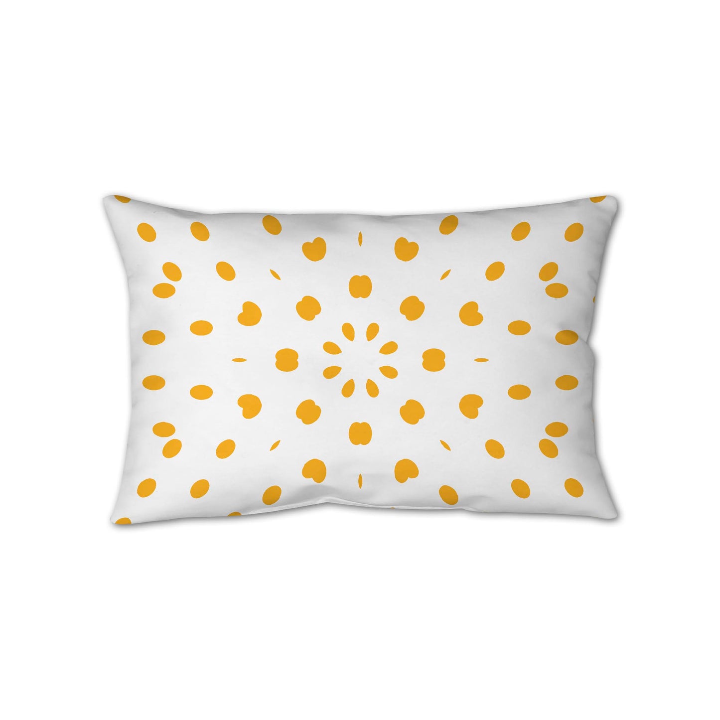 White Spun Polyester Throw Pillow with Yellow-Orange Burst Pattern on Front, USCU-1390-231