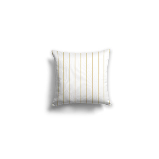 White Spun Polyester Throw Pillow with Fine Tan Stripes on Front | 14 x 14 inches 