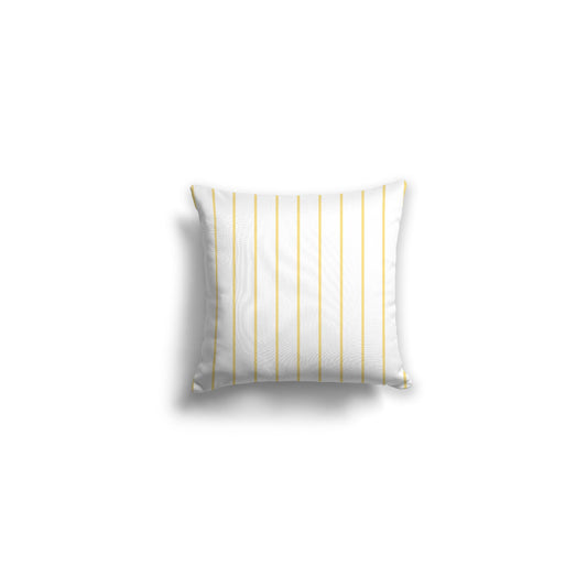 White Spun Polyester Throw Pillow with Fine Yellow Stripes on Front | 14 x 14 inches 