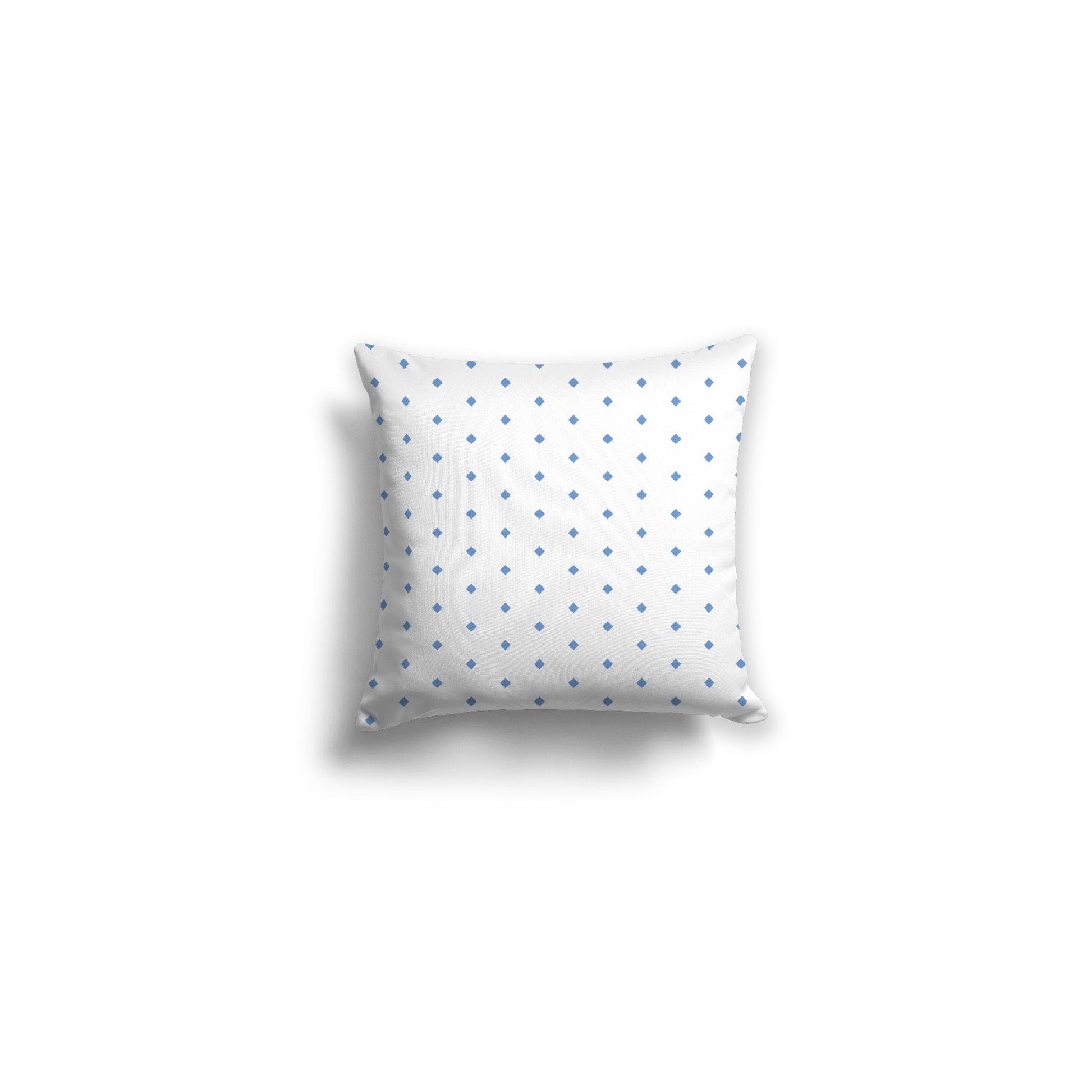 White Spun Polyester Throw Pillow with Fine Blue Diamonds on Front 14 x 14 inches / 36 x 36 cm