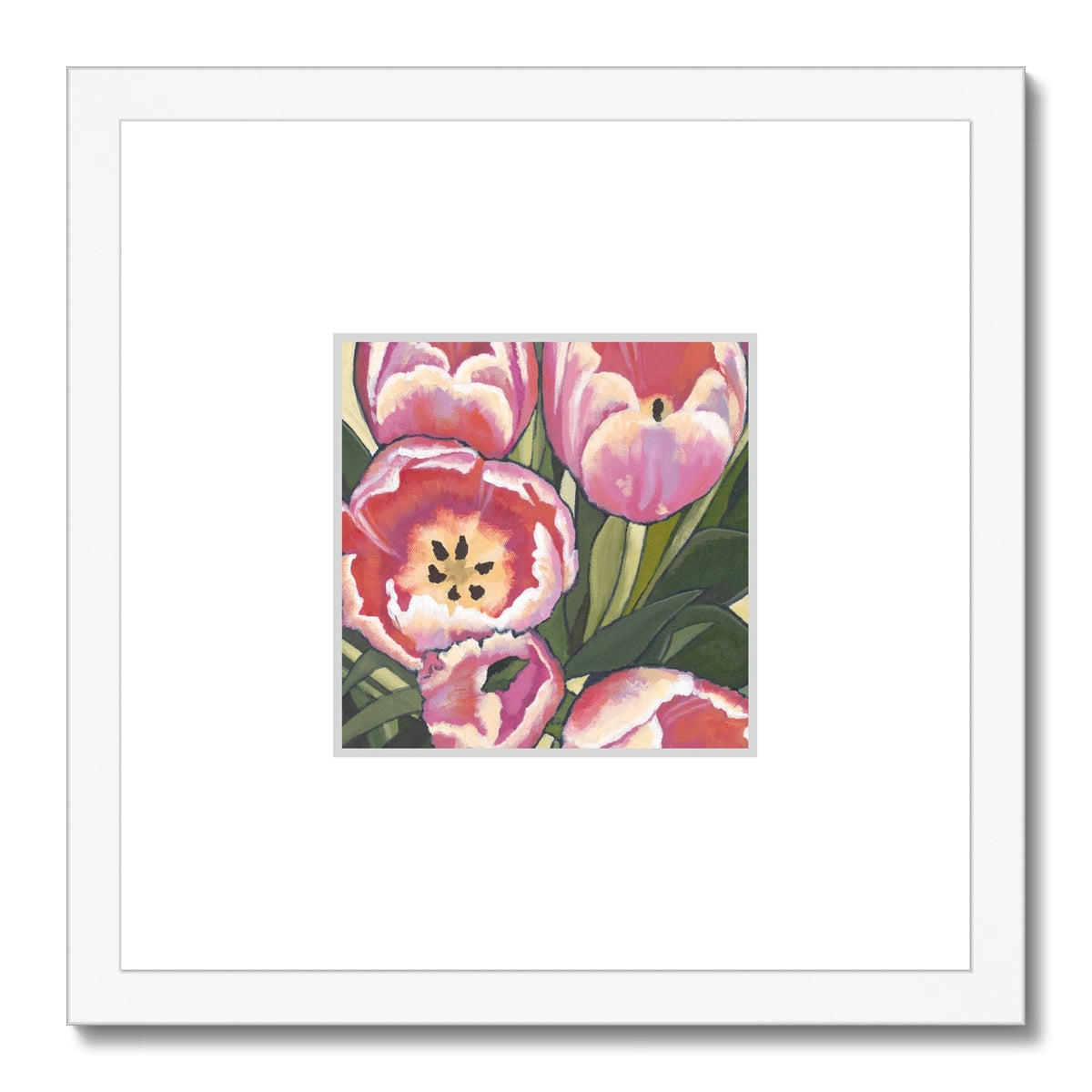 Framed Fine Art Print, Faux Mat - 12x12 inches | Pink Tulips in Acrylic, FMS-1080