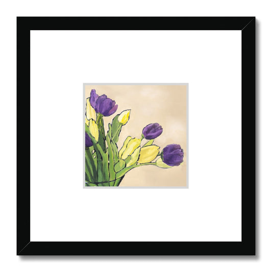 Framed Fine Art Print, Faux Mat - 12x12 inches | Purple & Yellow Tulips in Acrylic, FMS-1060-001