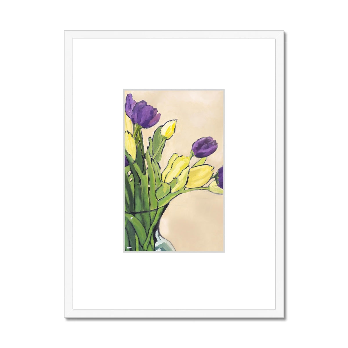 Framed Fine Art Print, Faux Mat - 18x24 inches | Purple & Yellow Tulips in Acrylic, FMV-1060