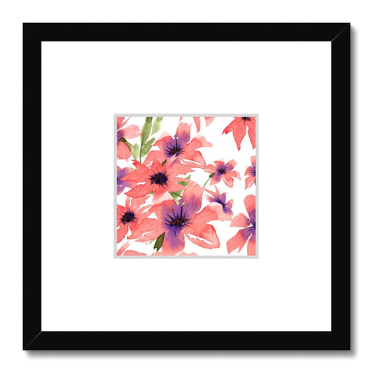 Framed Fine Art Print, Faux Mat - 12x12 inches | Pink Floral Watercolor, fms-1340-003