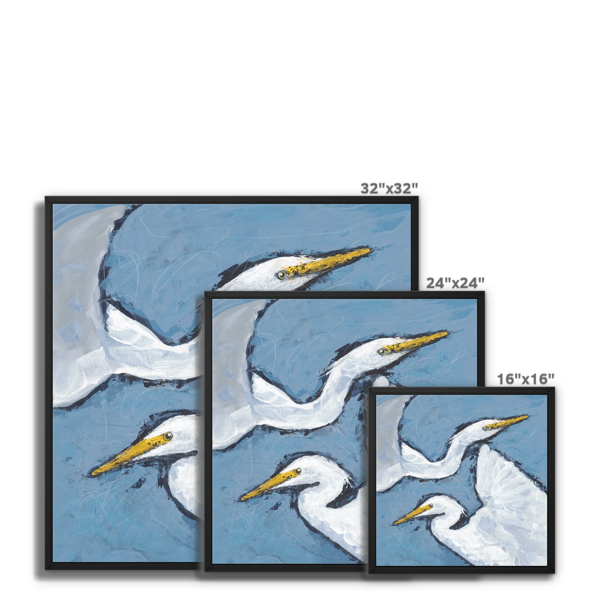 Framed Fine Art Canvas Print - 12x12 16x16 20x20 24x24 28x28 32x32 inches | Heron Pair in Acrylic, FCS-1020-002-MW
