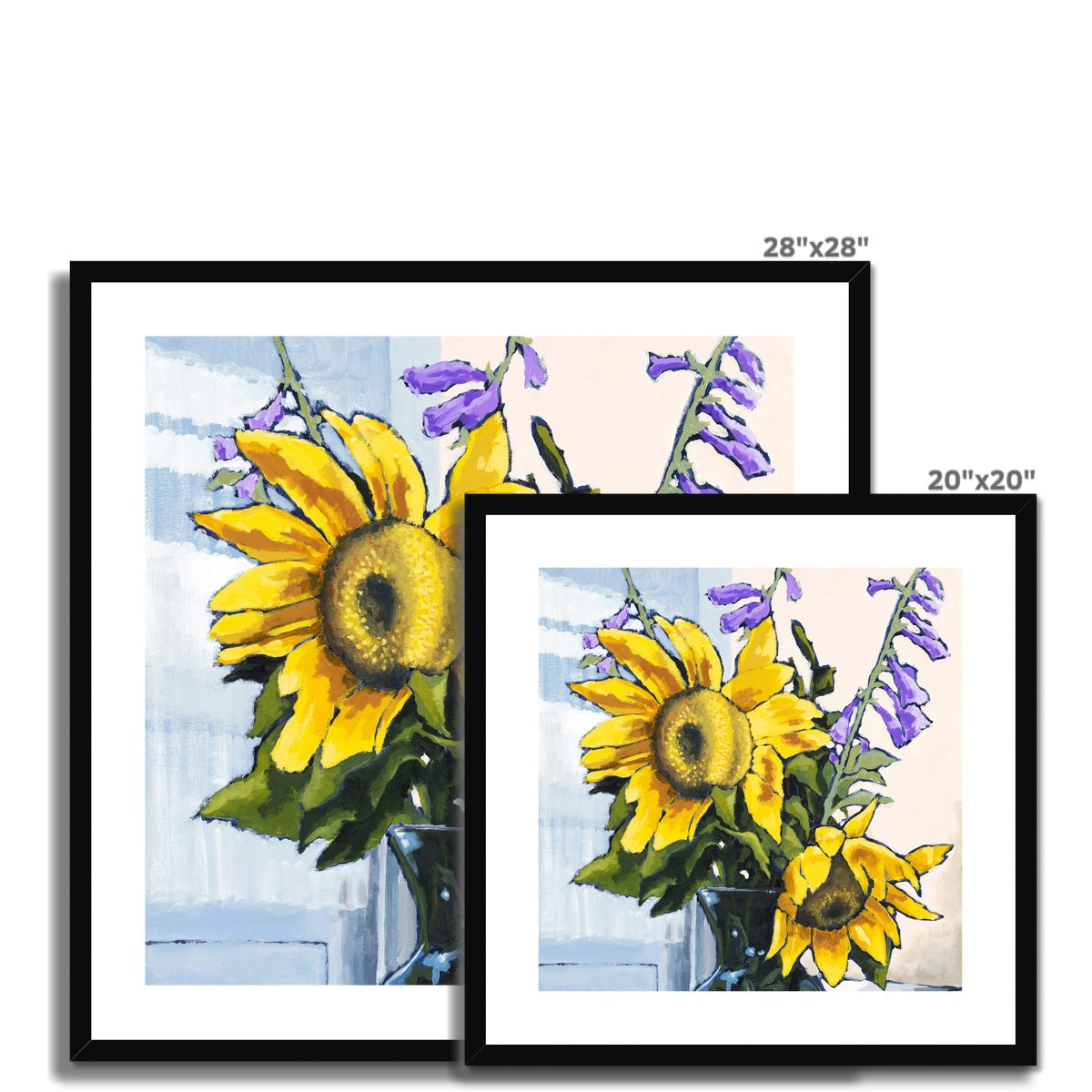 Framed Fine Art Print, White Mat - 8x8 12x12 16x16 20x20 24x24 28x28 inches | Sunflowers in Acrylic, FPS-1040