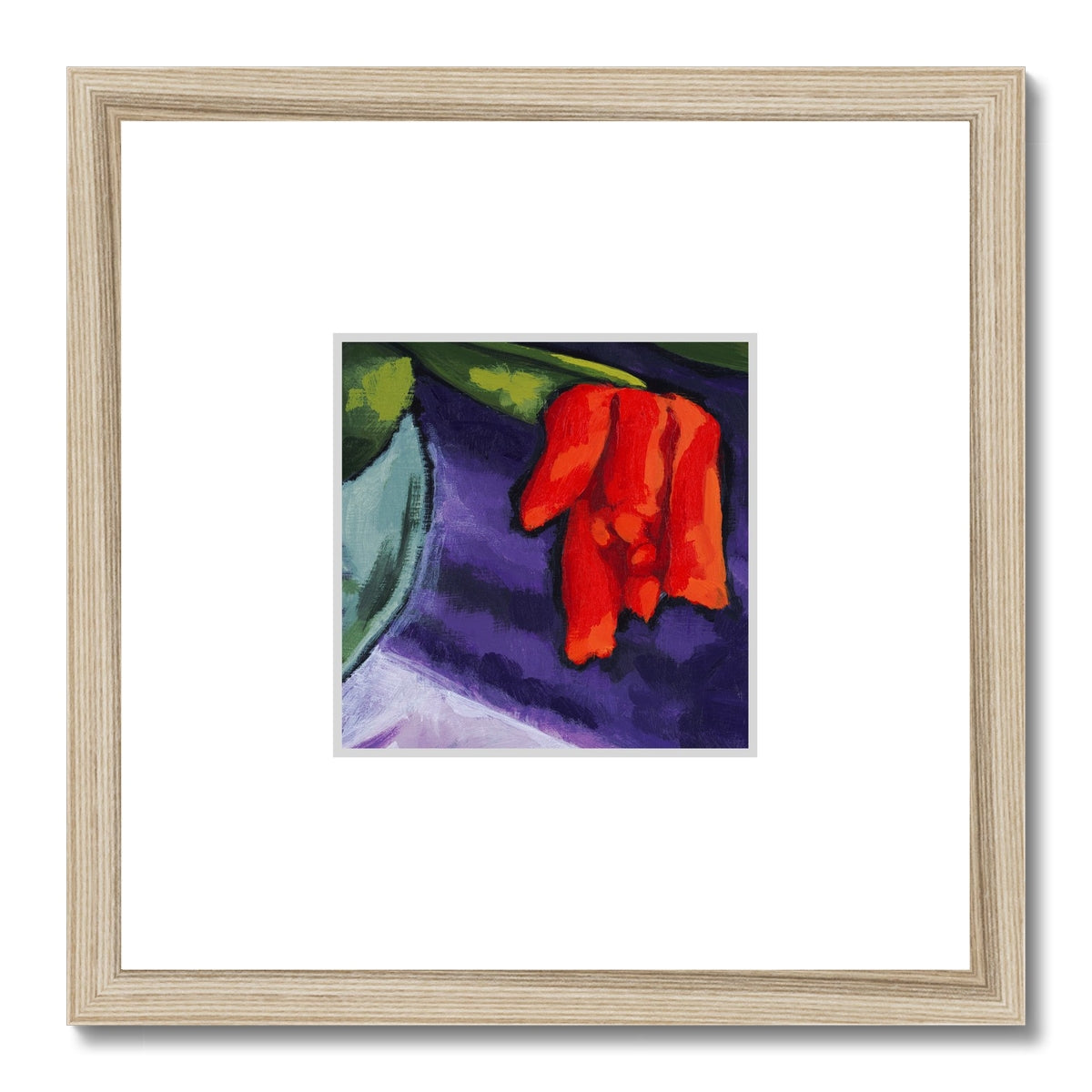 Framed Fine Art Print, Faux Mat - 12x12 inches | Red Tulips in Acrylic, FMS-1111-002