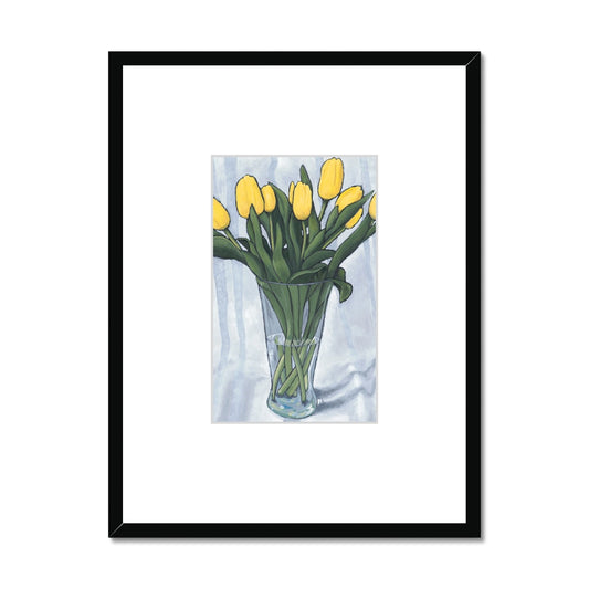 Framed Fine Art Print, Faux Mat - 18x24 inches | Yellow Tulips in Acrylic, FMV-1120-001