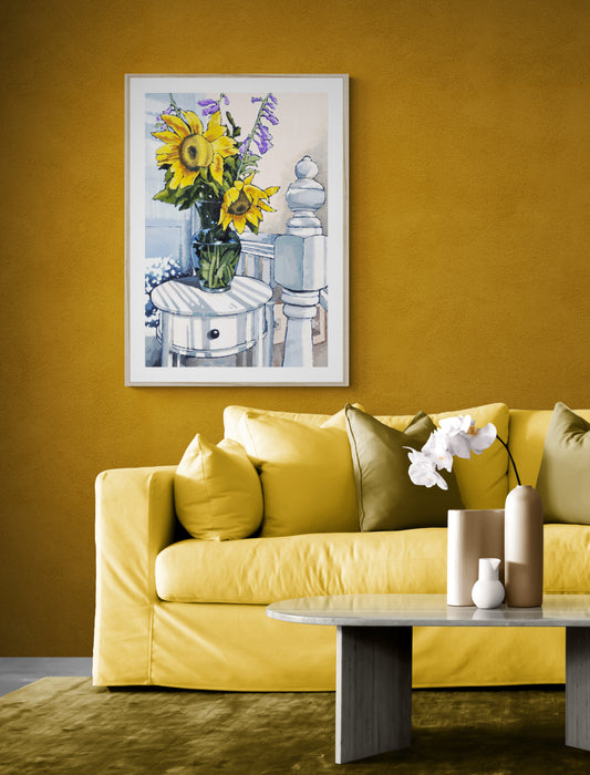 Framed Fine Art Print, White Mat - 8x12 12x18 20x28 24x36 28x40 inches | Sunflowers in Acrylic, FPV-1040-001