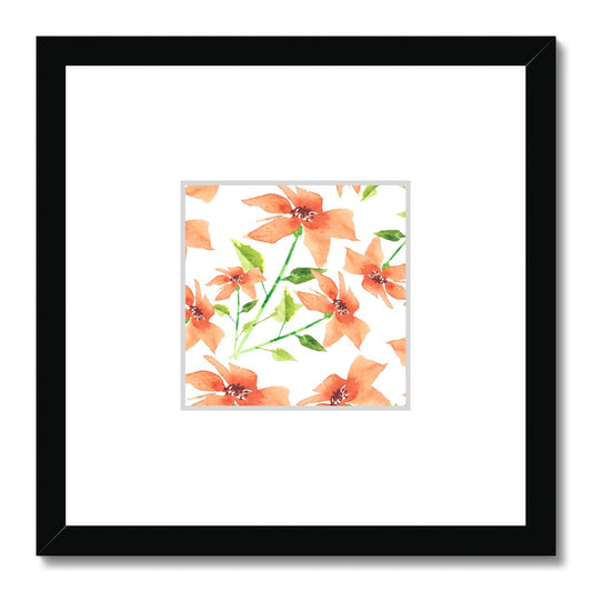 Framed Fine Art Print, Faux Mat - 12x12 inches | Pale Orange Floral Watercolor, fms-1380-001