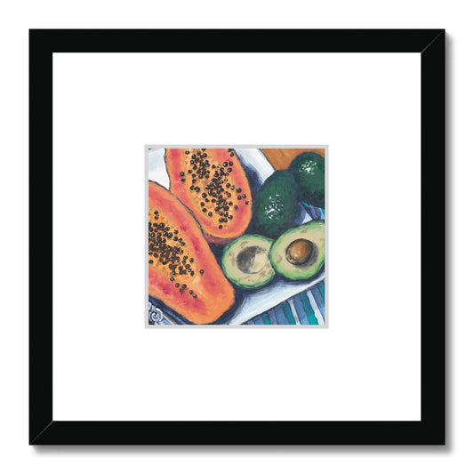 Framed Fine Art Print, Faux Mat - 12x12 inches | Papayas & Avocados in Acrylic, FMS-1000-1105