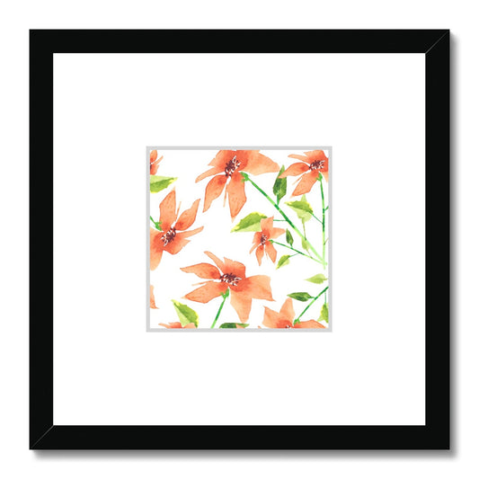 Framed Fine Art Print, Faux Mat - 12x12 inches | Pale Orange Floral Watercolor, fms-1380-002