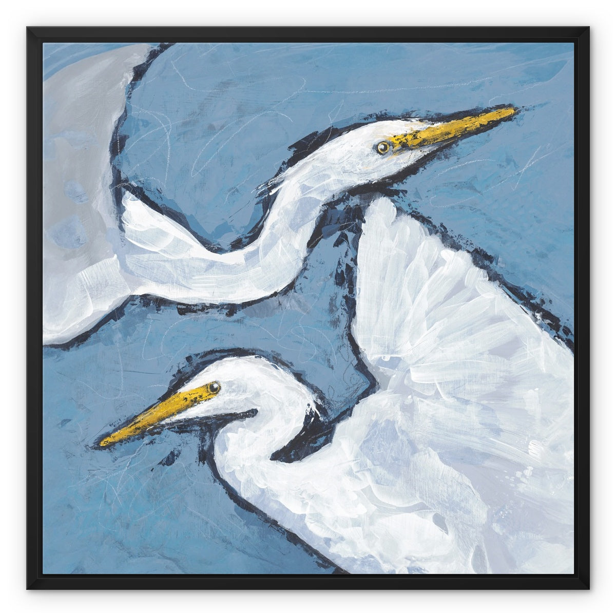 Framed Fine Art Canvas Print - 12x12 16x16 20x20 24x24 28x28 32x32 inches | Heron Pair in Acrylic, FCS-1020-002-MW