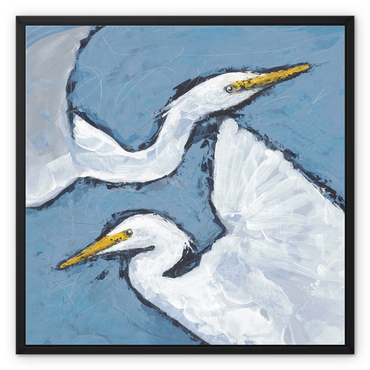 Framed Fine Art Canvas Print - 12x12 16x16 20x20 24x24 28x28 32x32 inches | Heron Pair in Acrylic, FCS-1020-002-MW