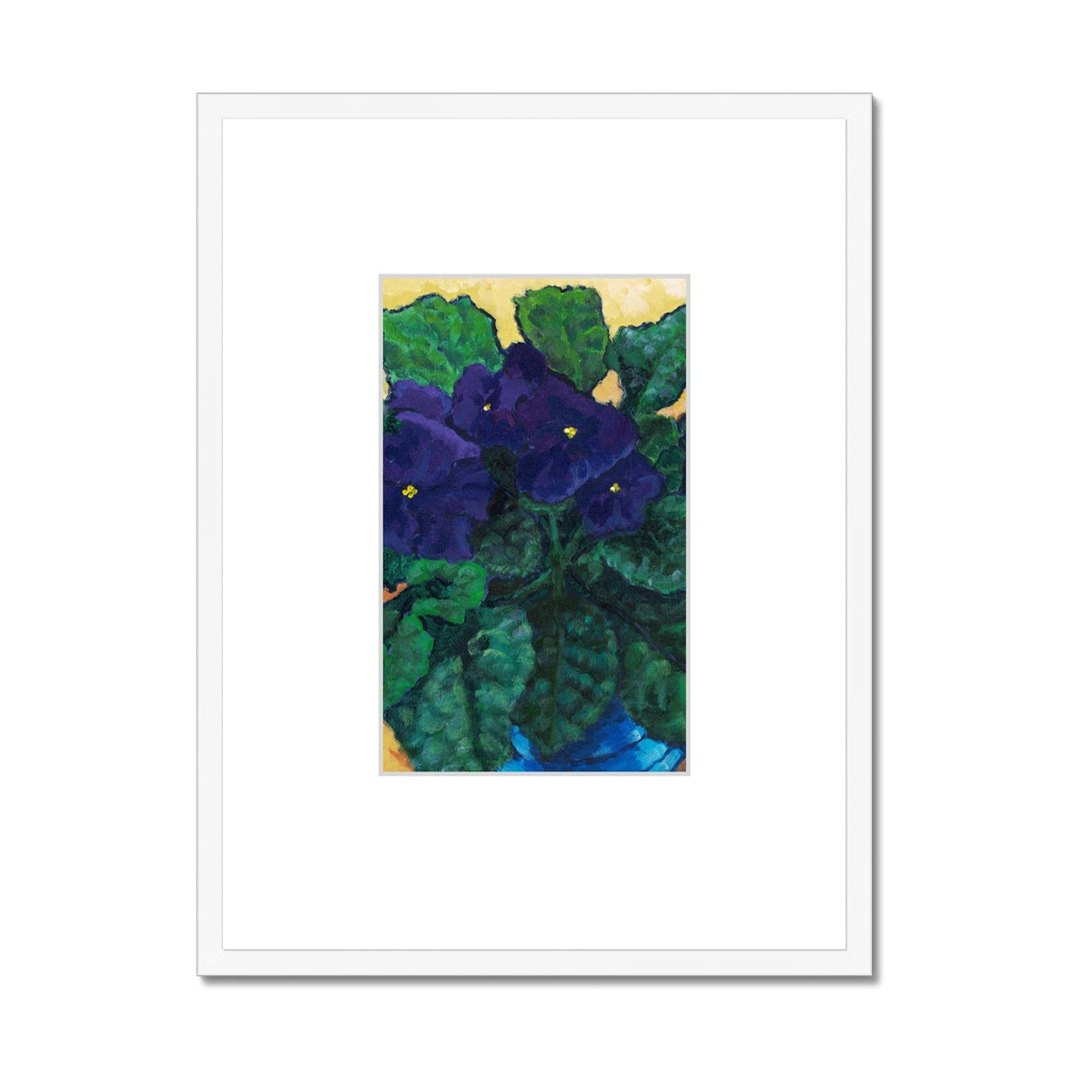 Framed Fine Art Print, Faux Mat - 18x24 inches | African Violets in Acrylic, FMV-1090