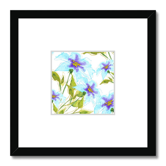 Framed Fine Art Print, Faux Mat - 12x12 inches | Blue Floral Watercolor, fms-1370-001