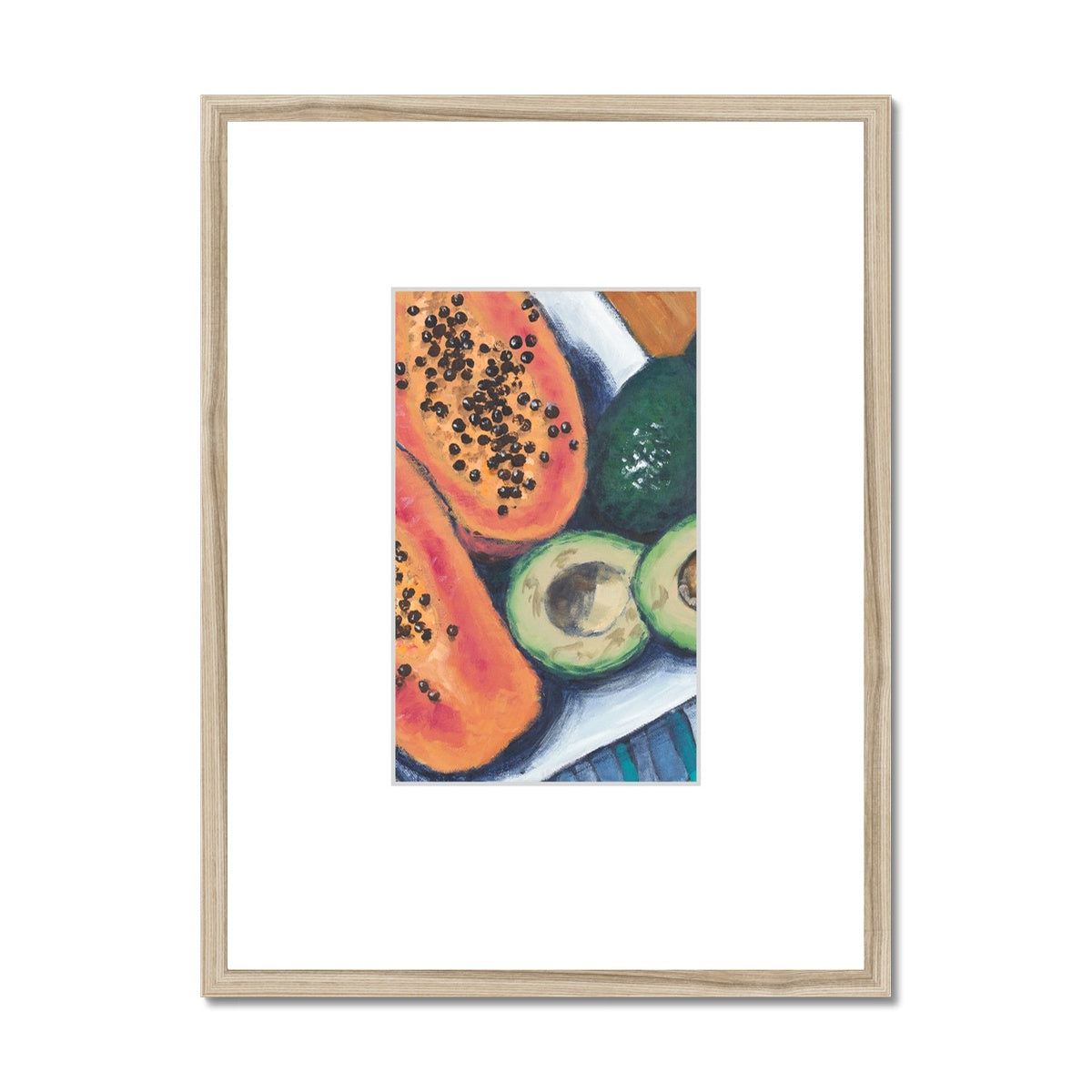 Framed Fine Art Print, Faux Mat - 18x24 inches | Papaya & Avocados in Acrylic, FMV-1000-1105-002
