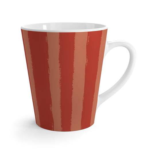 White 12oz Ceramic Latte Mug with Bold Vertical Brush Stroke Print in Two-tone Red-orange #LM-1135-111