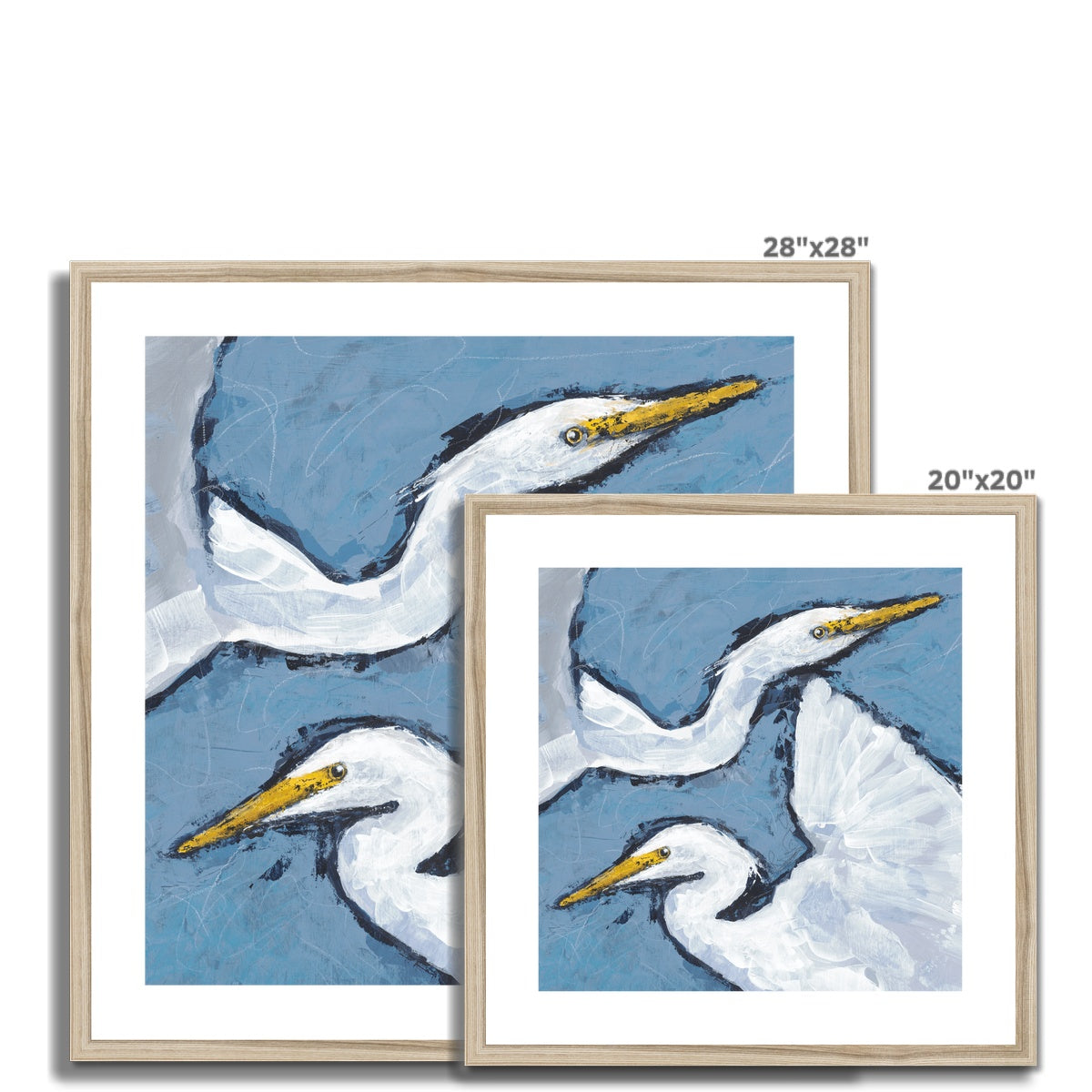 Framed Fine Art Print, White Mat - 8x8 12x12 16x16 20x20 24x24 28x28 inches | Heron Pair in Acrylic, FPS-1020-002