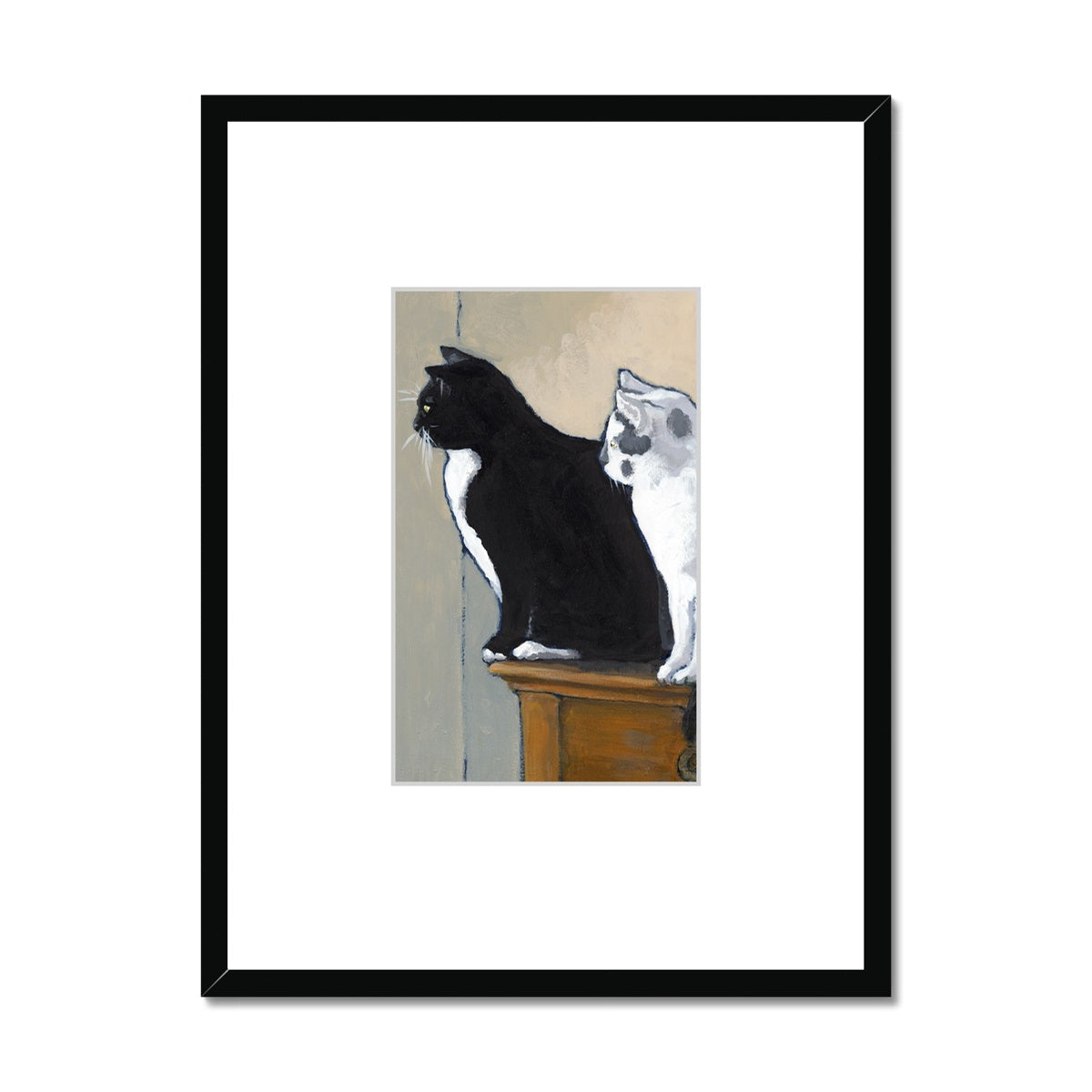 Framed Fine Art Print, Faux Mat - 18x24 inches | Black Cat White Cat in Acrylic, FMV-1000-1122