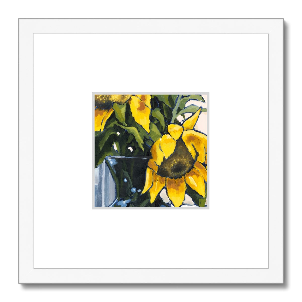 Framed Fine Art Print, Faux Mat - 12x12 inches | Sunflowers in Acrylic, FMS-1040-001