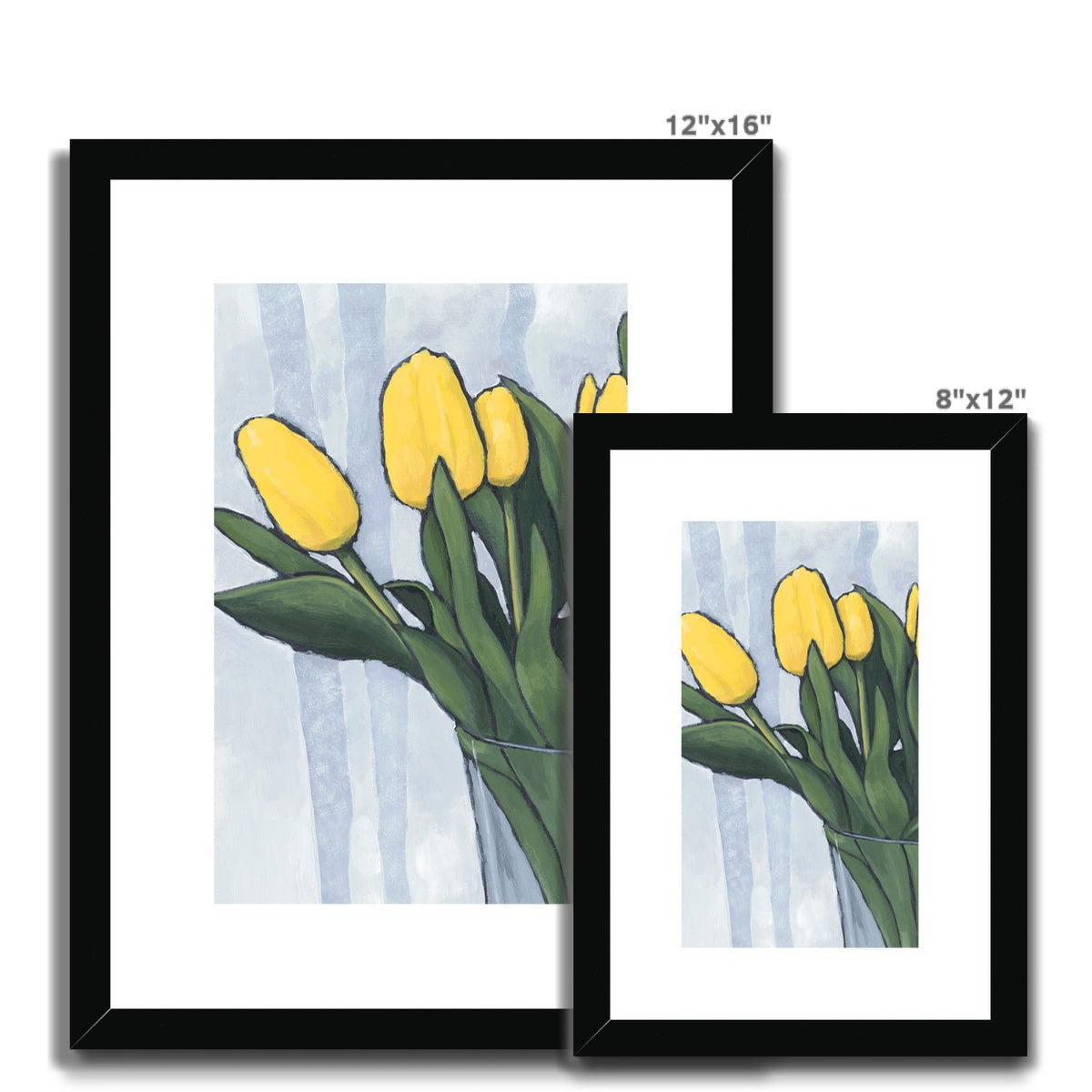 Framed Fine Art Print, White Mat - 8x12 12x16 12x18 inches | Yellow Tulips in Acrylic, FPV-1120-002
