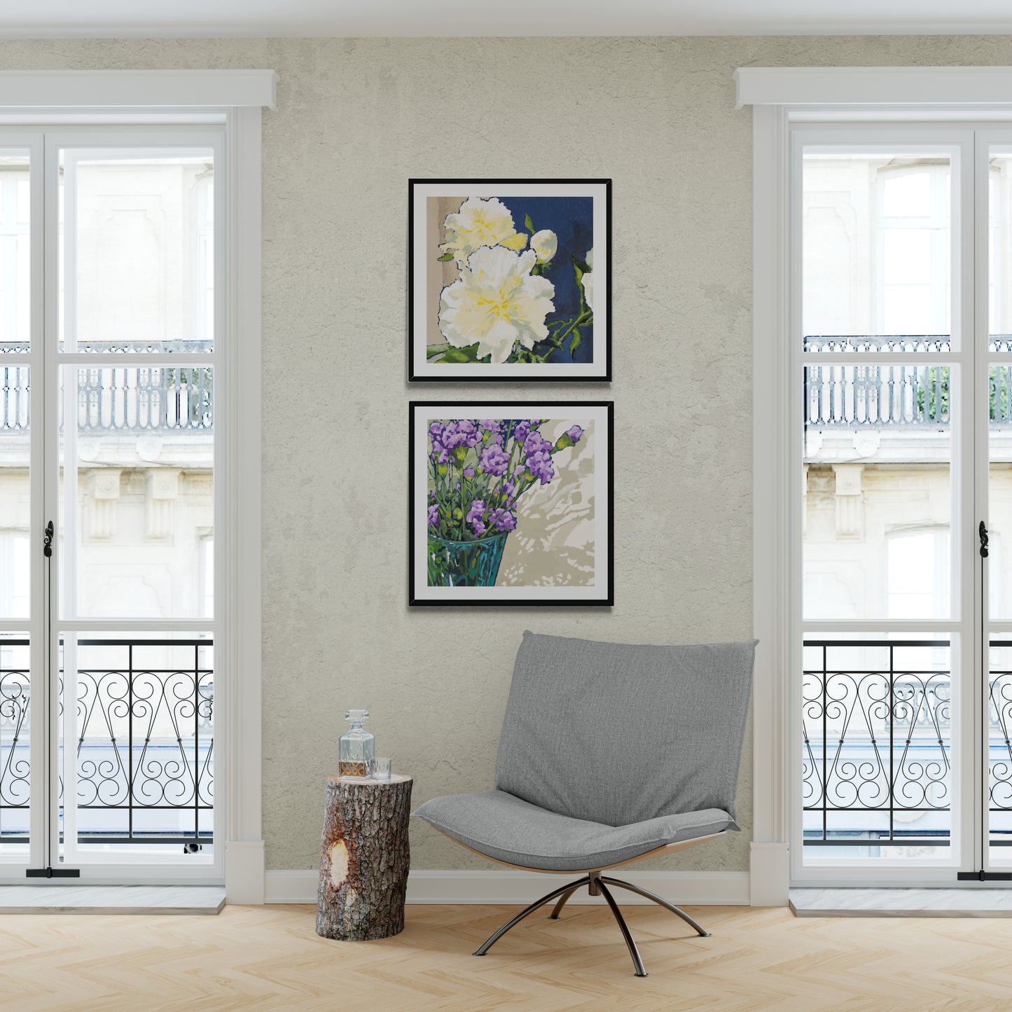 Framed Fine Art Print, White Mat - 8x8 12x12 16x16 20x20 24x24 28x28 inches | Mauve Carnations in Acrylic, FPS-1070