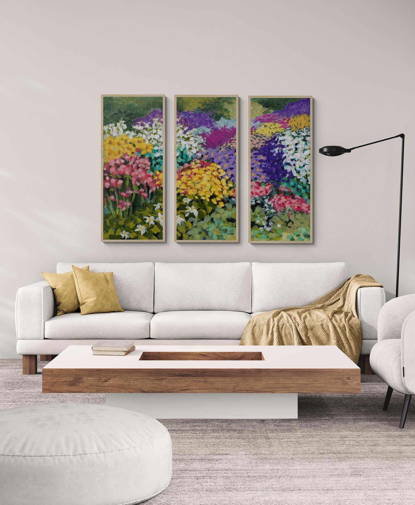 Fine Art Canvas Print - Three Panels of 10x24 12x29 15x36 20x48 25x60 inches | Floral Garden Three in Acrylic, CPH3-2147
