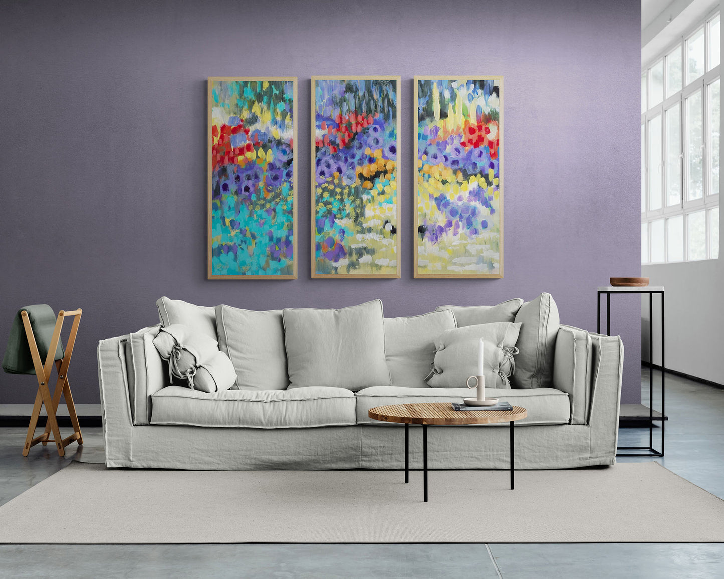 Fine Art Canvas Print - Three Panels of 10x24 12x29 15x36 20x48 25x60 inches | Floral Garden Two in Acrylic, CPH3-2145