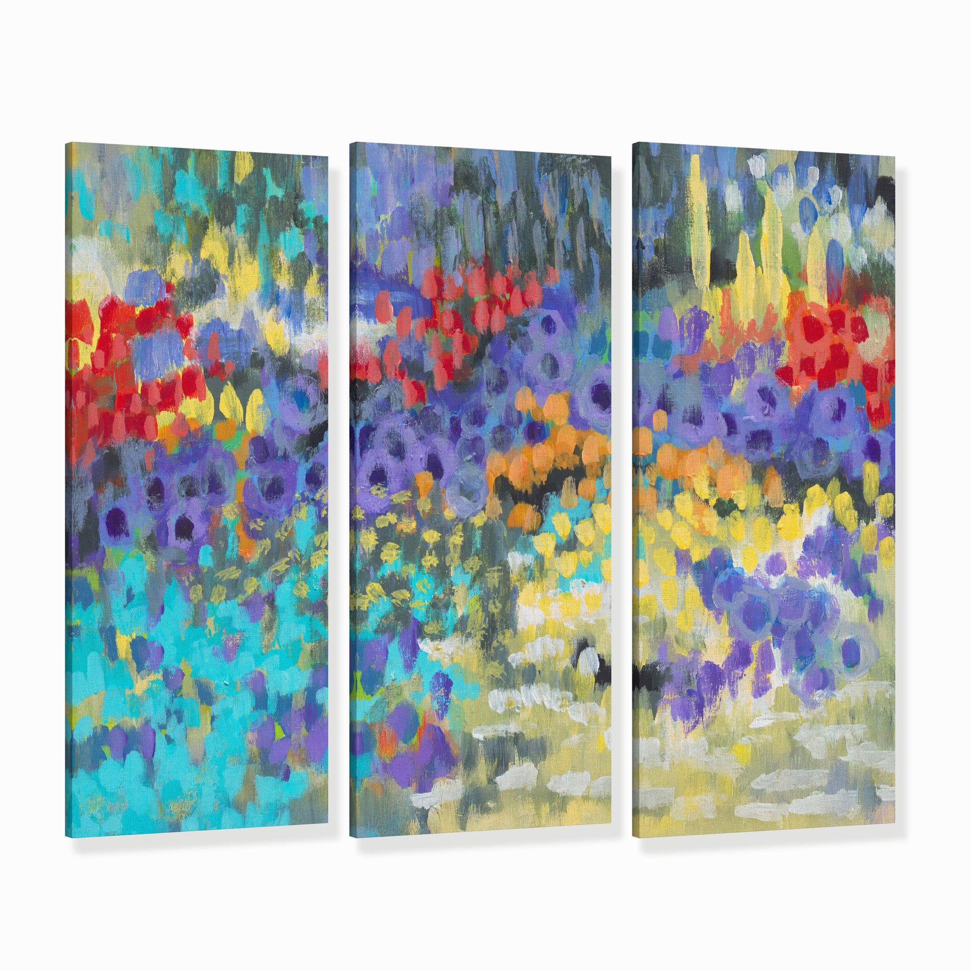 Fine Art Canvas Print - Three Panels of 10x24 12x29 15x36 20x48 25x60 inches | Floral Garden Two in Acrylic, CPH3-2145