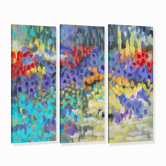 Fine Art Canvas Print - Three Panels of 10x24 12x29 15x36 20x48 25x60 inches | Floral Garden Two in Acrylic, CPH3-2145
