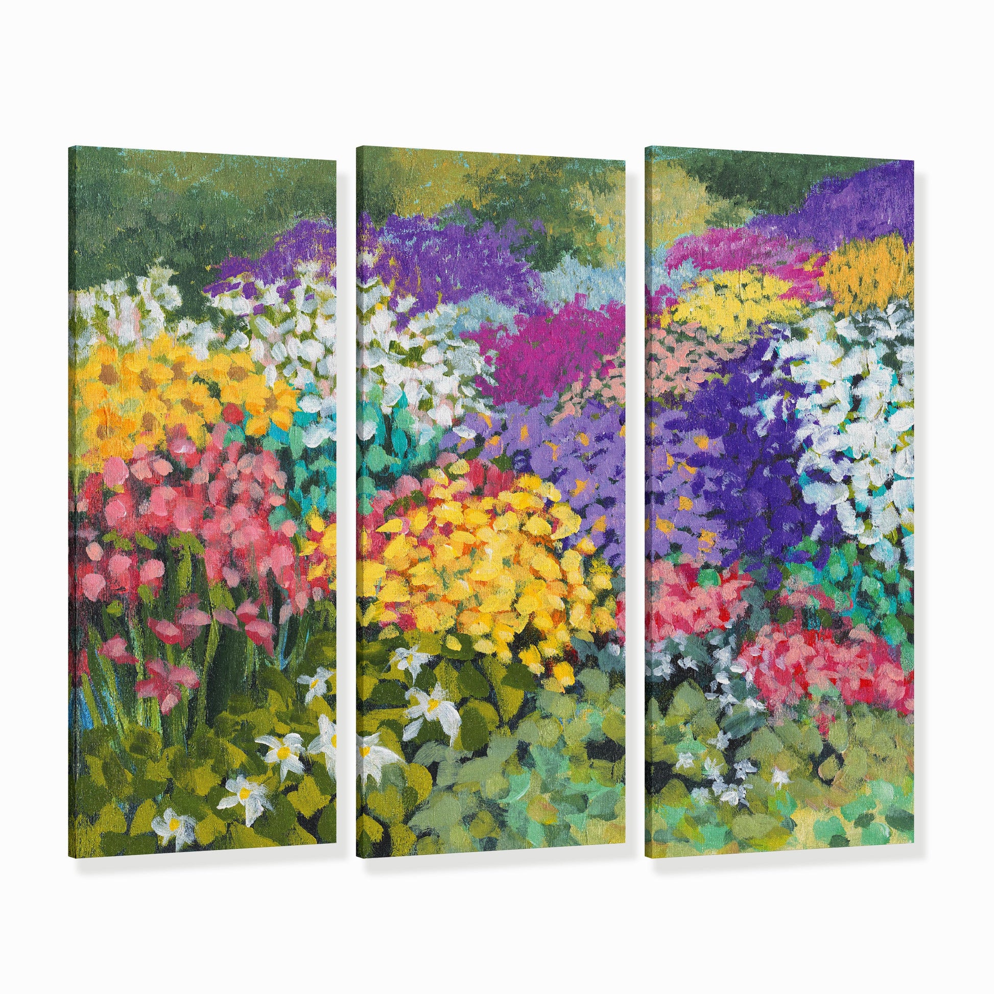 Fine Art Canvas Print - Three Panels of 10x24 12x29 15x36 20x48 25x60 inches | Floral Garden Three in Acrylic, CPH3-2147