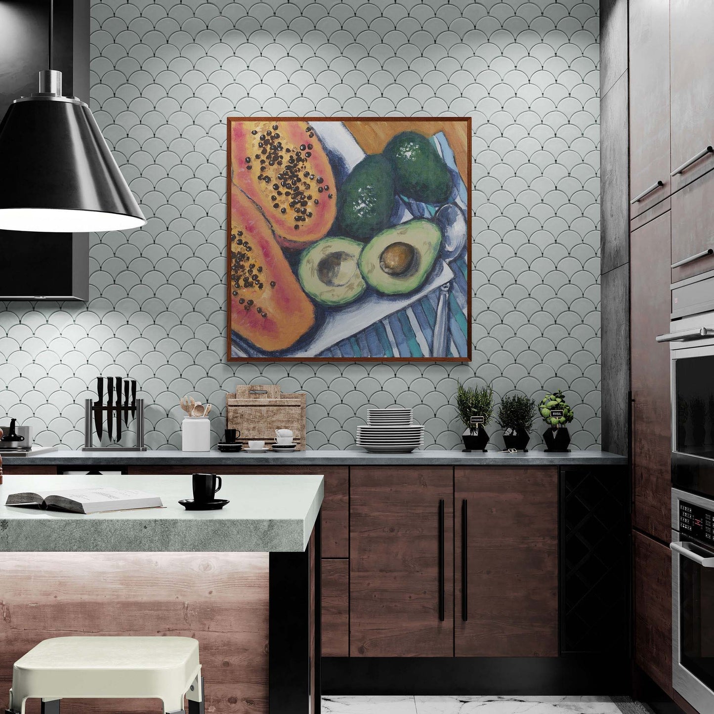 Fine Art Canvas Print - 24x24 30x30 36x36 40x40 42x42 44x44 48x48 inches | Papaya & Avocados in Acrylic, CPS-2105