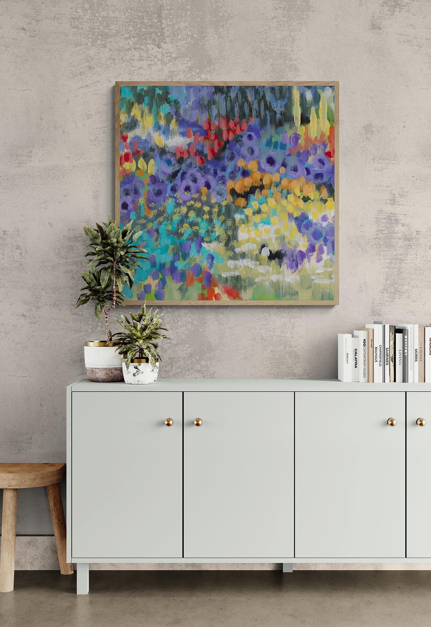 Fine Art Canvas Print - 24x24 30x30 36x36 40x40 42x42 44x44 48x48 inches | Floral Garden Two in Acrylic, CPS-2145