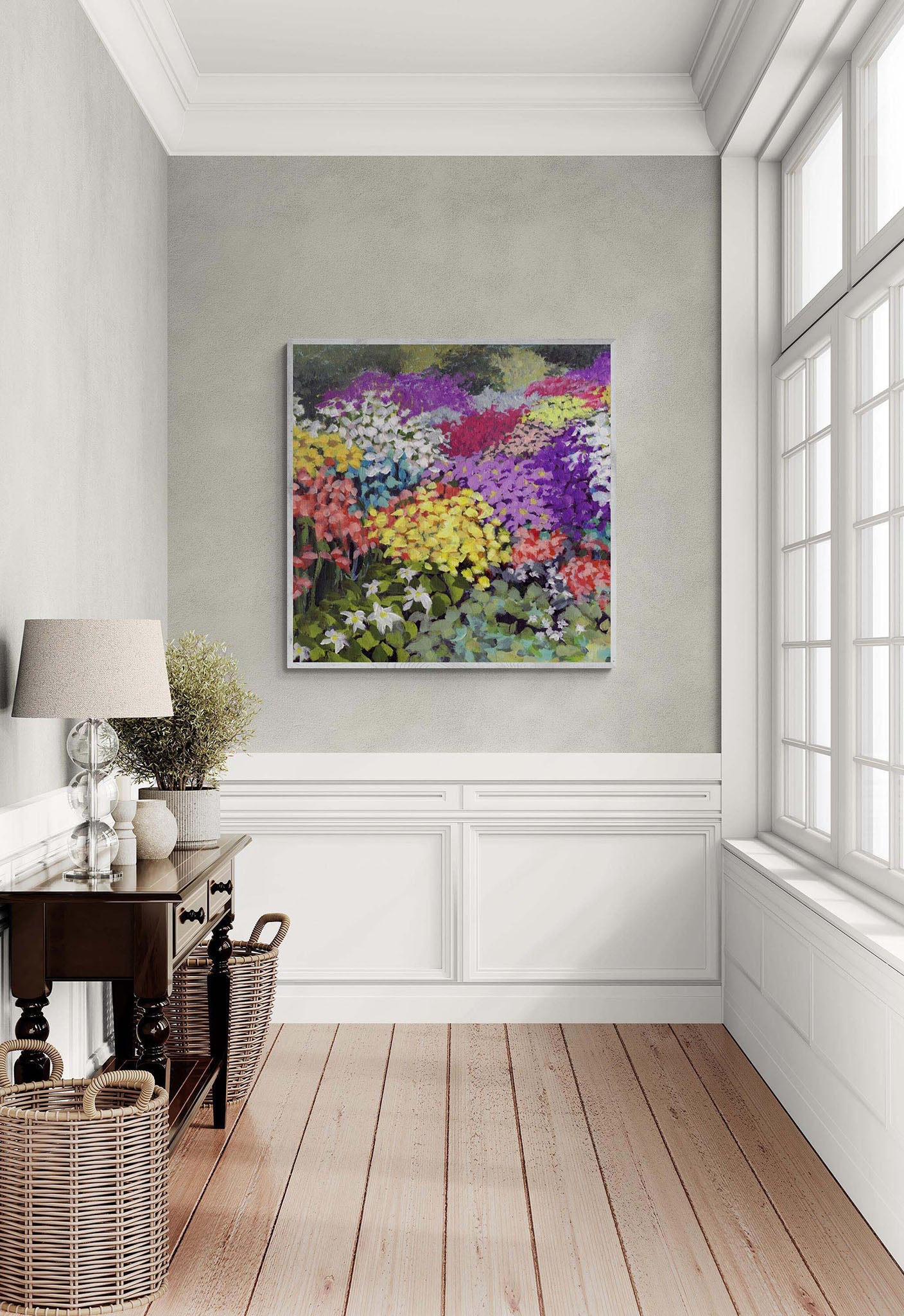 Fine Art Canvas Print - 24x24 30x30 36x36 40x40 42x42 44x44 48x48 inches | Floral Garden Three in Acrylic, CPS-2147