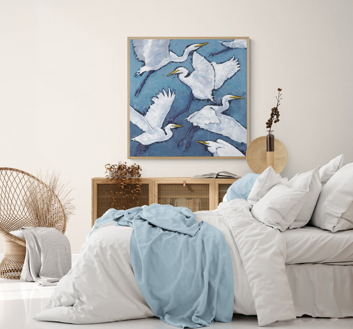 Fine Art Canvas Print - 24x24 30x30 36x36 40x40 42x42 44x44 48x48 inches | White Herons in Acrylic, CPS-1020-001