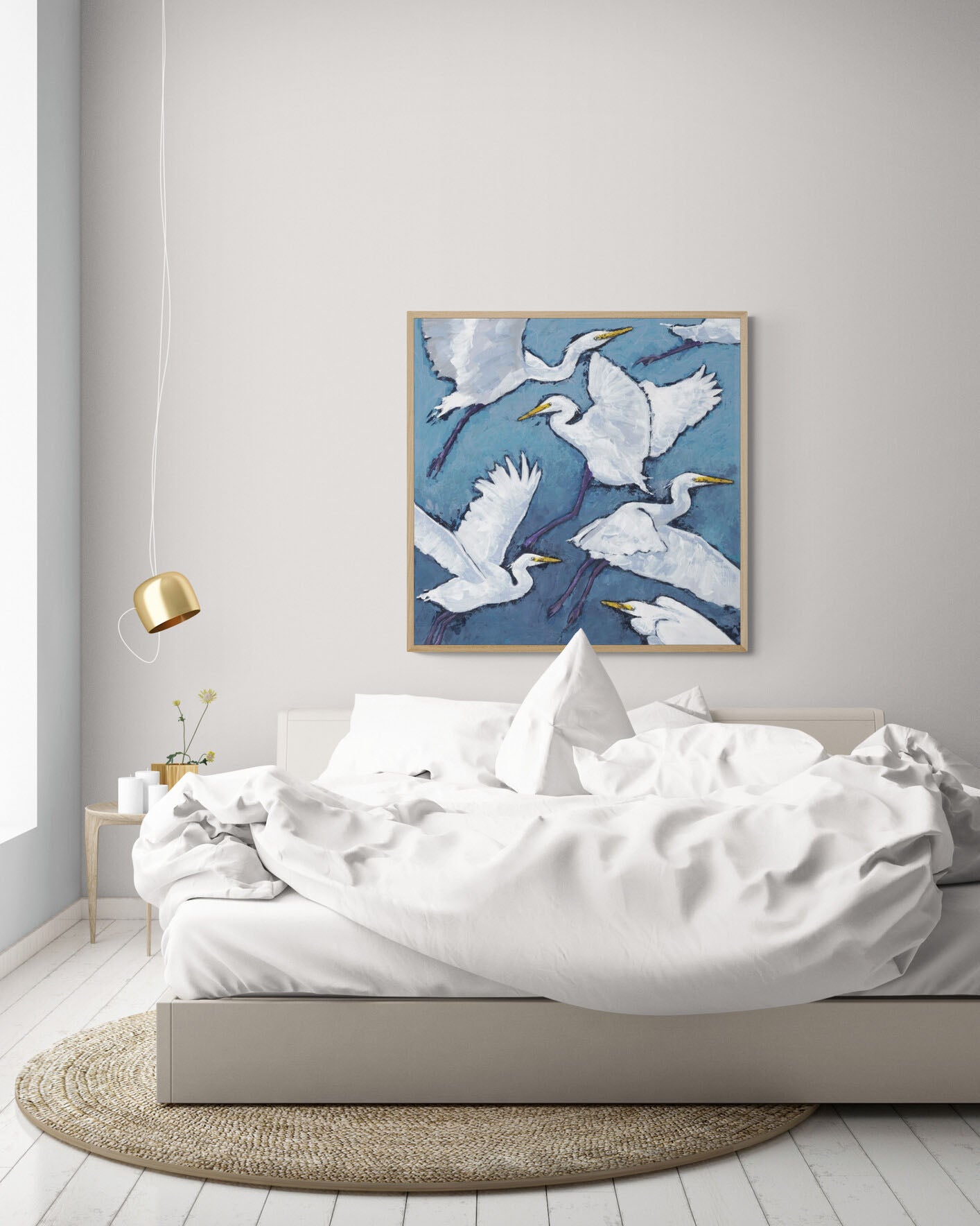 Fine Art Canvas Print - 24x24 30x30 36x36 40x40 42x42 44x44 48x48 inches | White Herons in Acrylic, CPS-1020-001