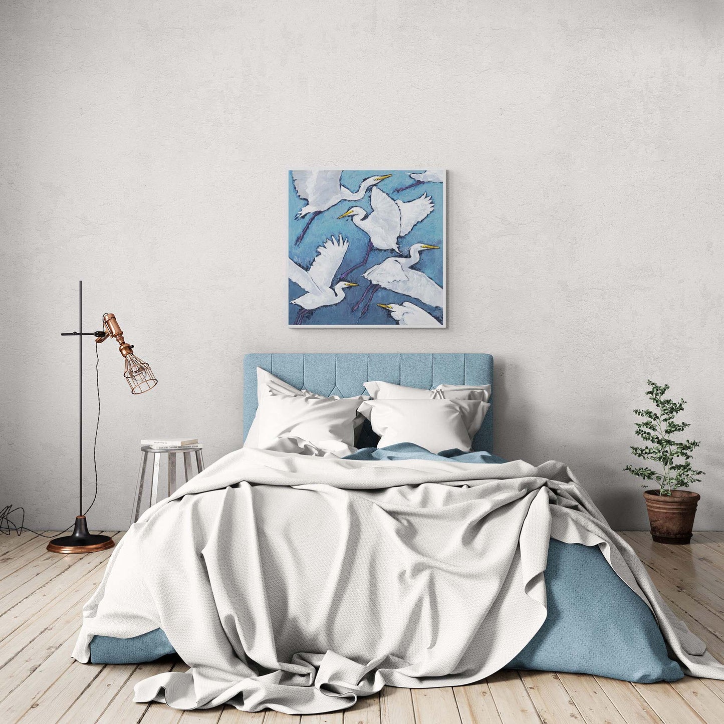 Fine Art Canvas Print - 24x24 30x30 36x36 40x40 42x42 44x44 48x48 inches | White Herons in Acrylic, CPS-1020-001