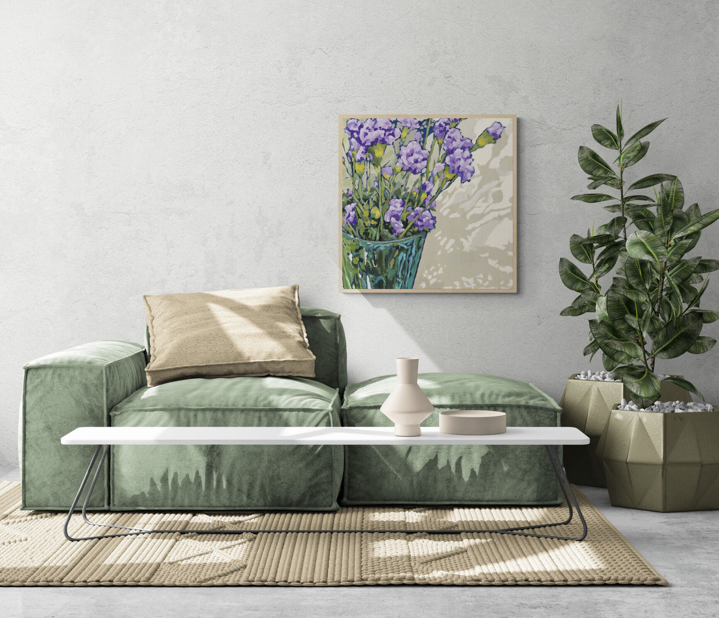 Fine Art Canvas Print - 24x24 30x30 36x36 40x40 42x42 44x44 48x48 inches | Mauve Carnations in Acrylic, CPS-1070