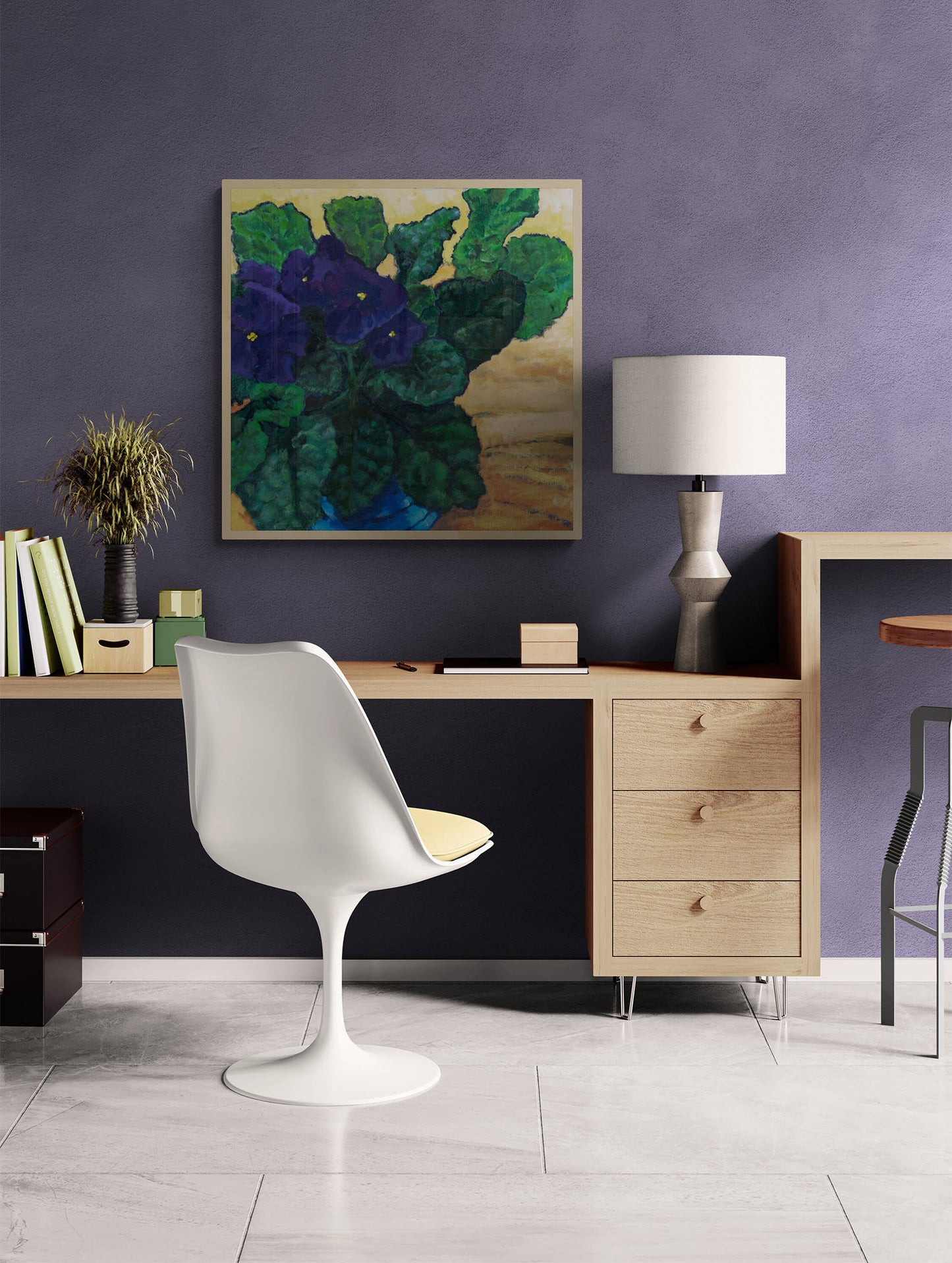 Fine Art Canvas Print - 24x24 30x30 36x36 40x40 42x42 44x44 48x48 inches | African Violets in Acrylic, CPS-1090