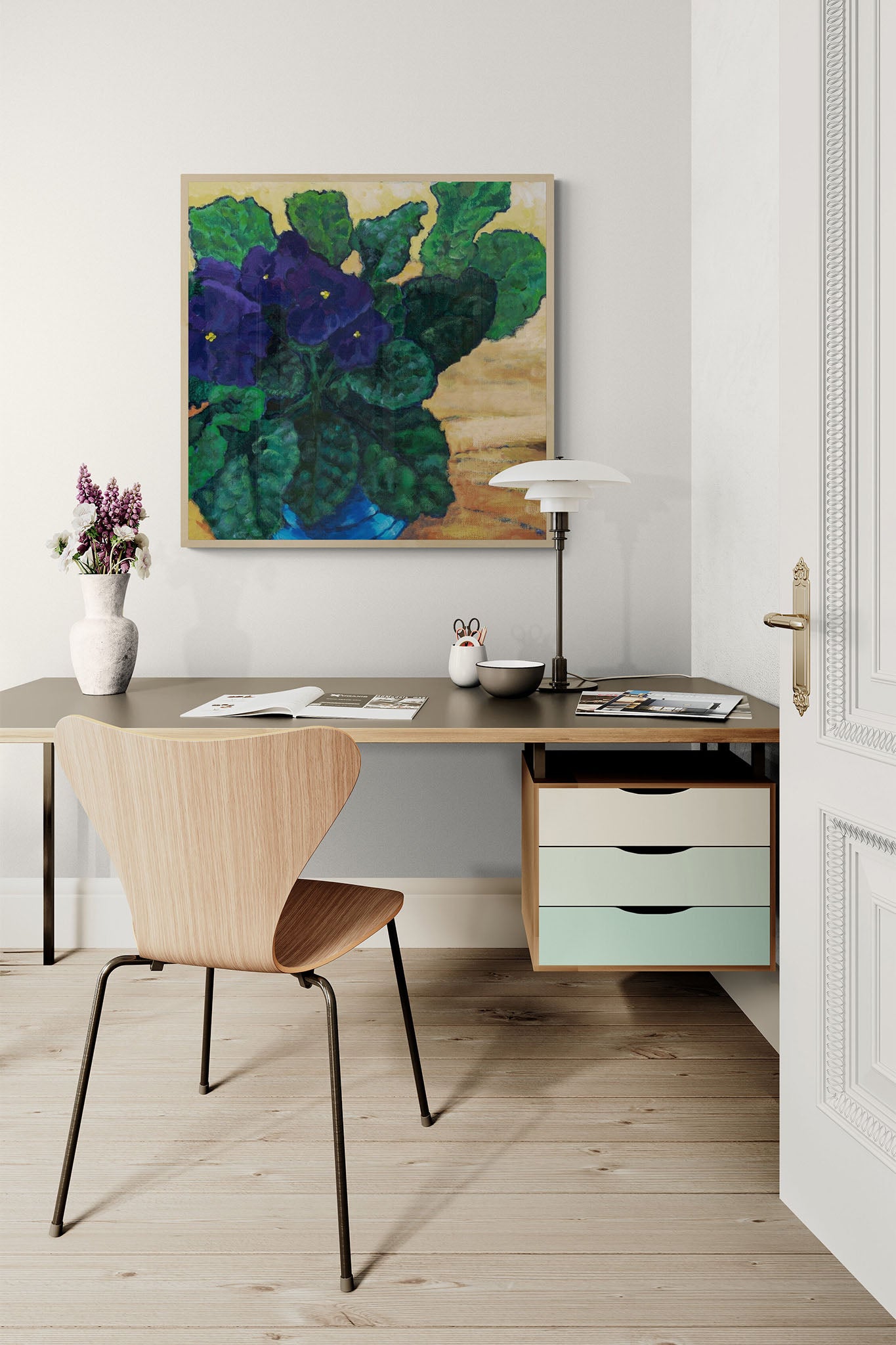 Fine Art Canvas Print - 24x24 30x30 36x36 40x40 42x42 44x44 48x48 inches | African Violets in Acrylic, CPS-1090